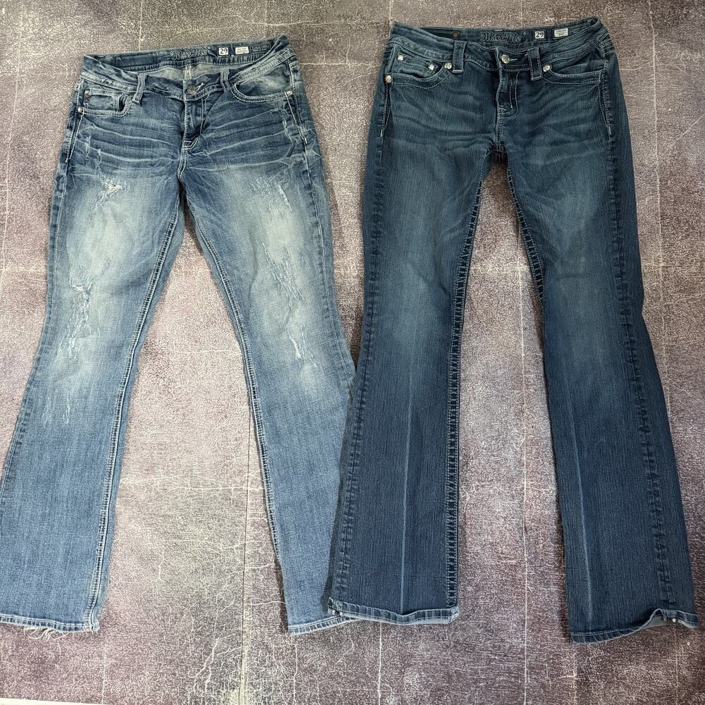 Women's Vintage Y2K Miss Me Signature Boot Cut Rhinestone Jeans Lot Sz 29 X 34